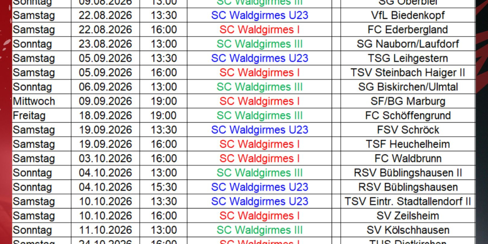 Heimspieltermine SCW Seniorenteams 2026